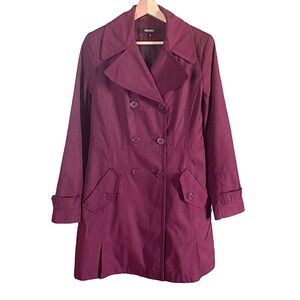 DKNY Berry Wine Knee Length Trench Rain Coat Donna Karen New York